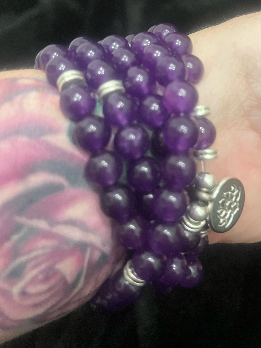 Purple Bead (Prayer Beads) Wrap Bracelet with Lotus Charm